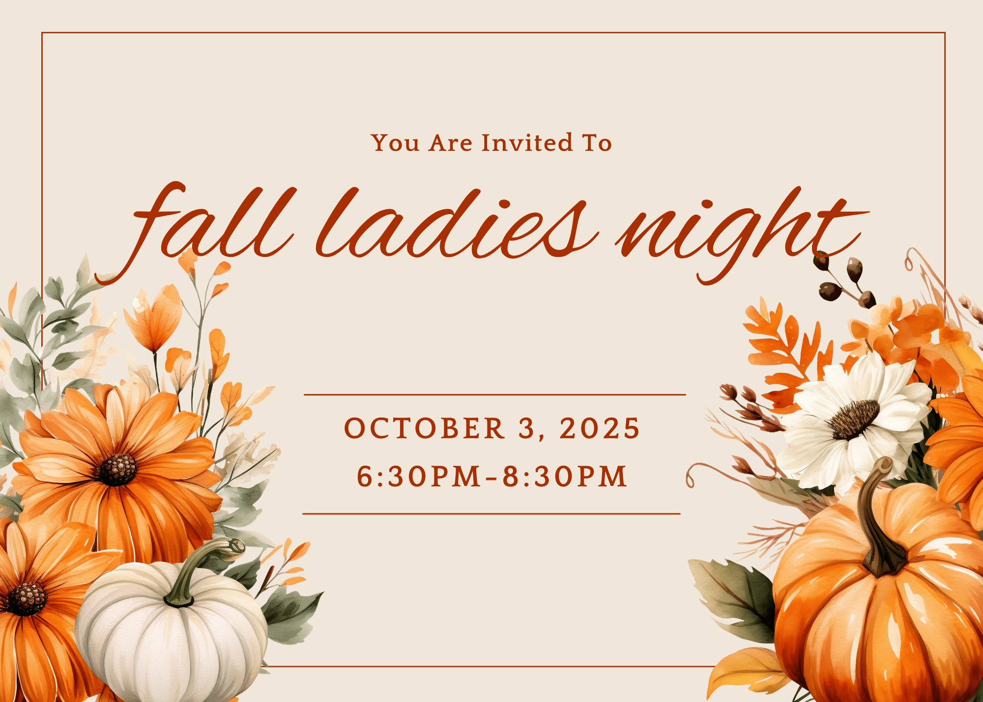 Orange and Beige Elegant Thanksgiving Dinner Party Invitation